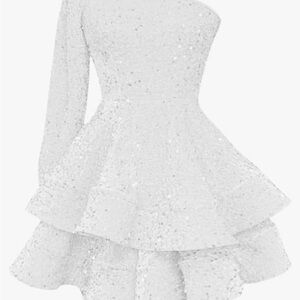 White Sequin One-Shoulder Dress
